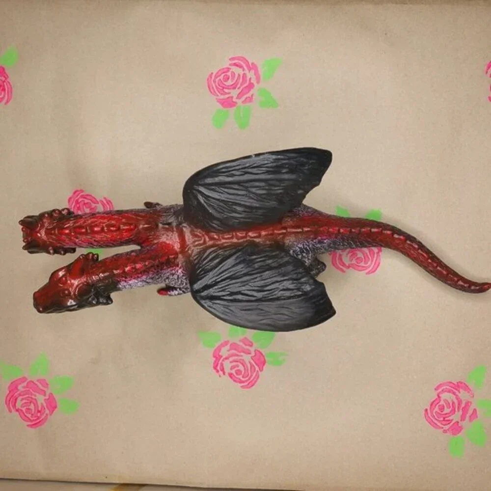 Red and Black Two-Headed Rubber Dragon Toy Figure